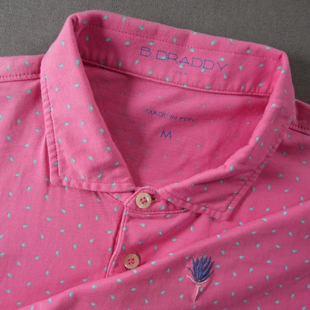B. Draddy Performance Golf Micro Teardrop Print Pima Cotton Men Polo Shirt M